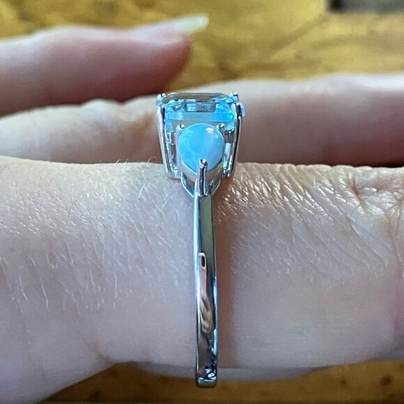 Sky Blue Topaz Larimar Sterling Silver Ring Size 9.75 - Picture 3 of 10